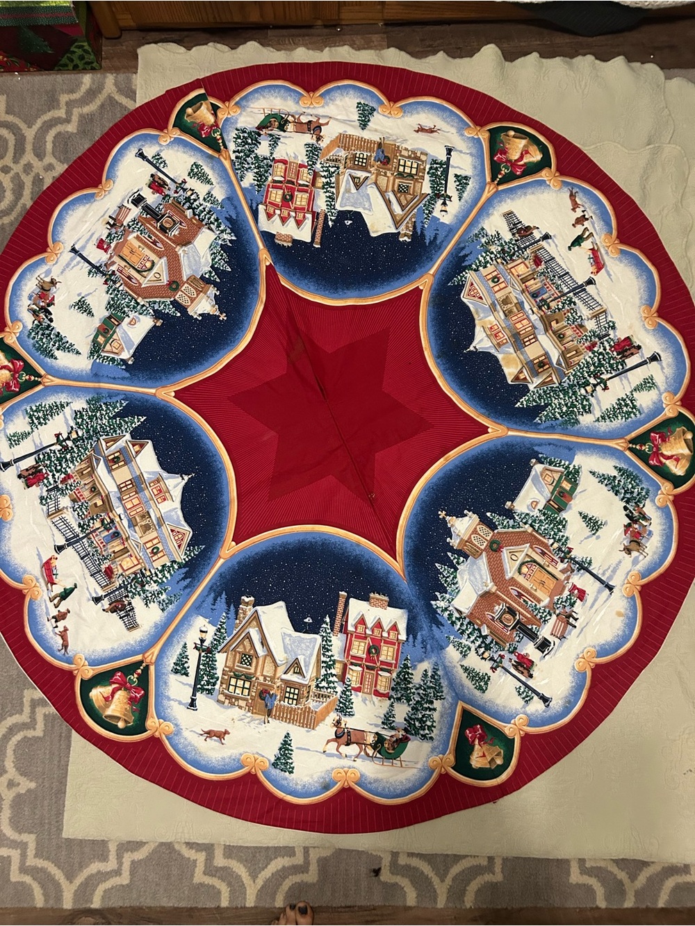 Classic Red Village Christmas Tree Skirt by